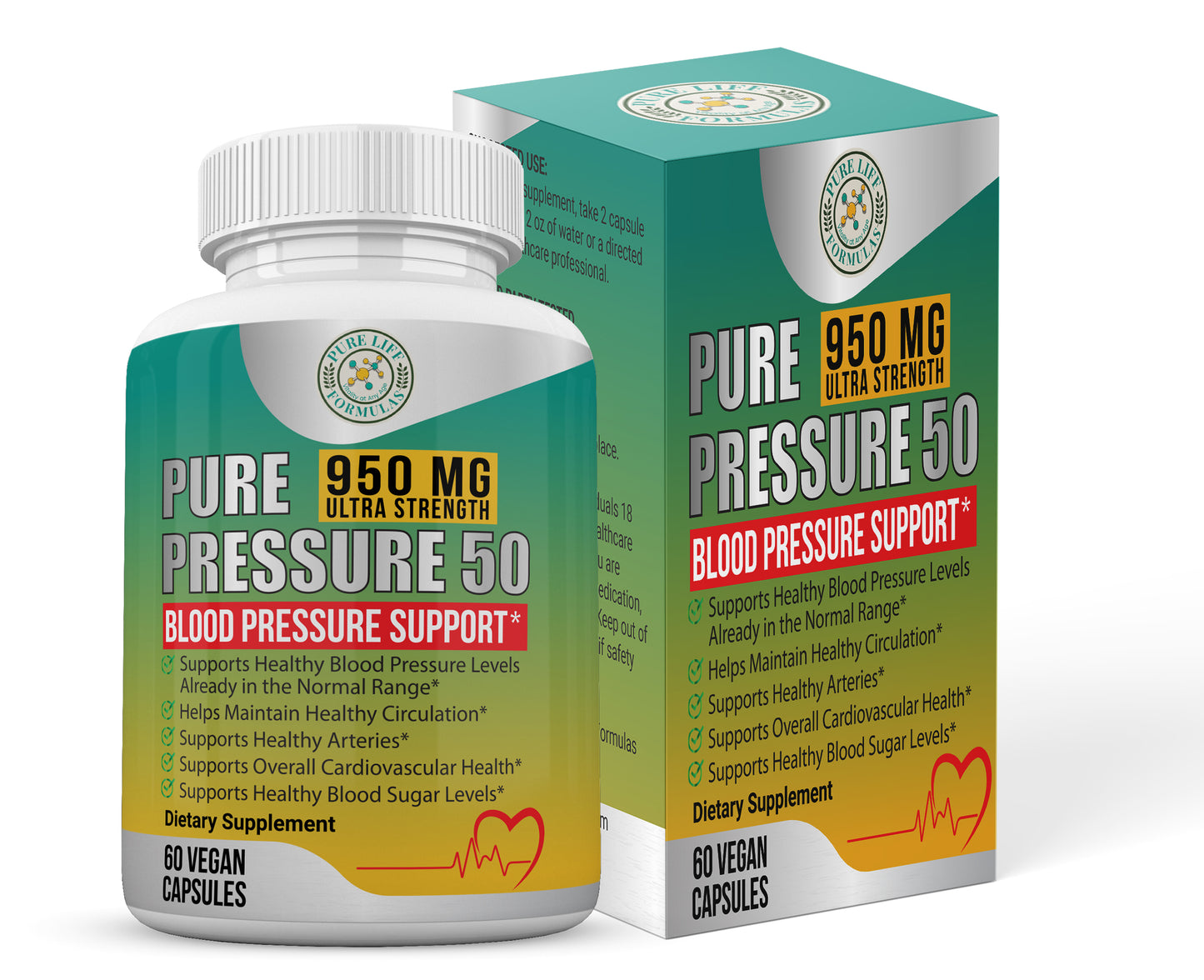 Pure Pressure 50 Box and Bottle - Plant-Based Cardiovascular Support Supplement