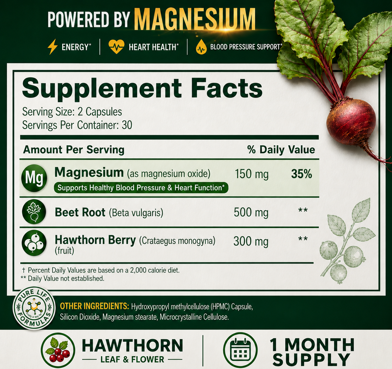 Pure Pressure 50 Plant-Based Blood Pressure Support for Adults 50+ - Pure Life Formulas